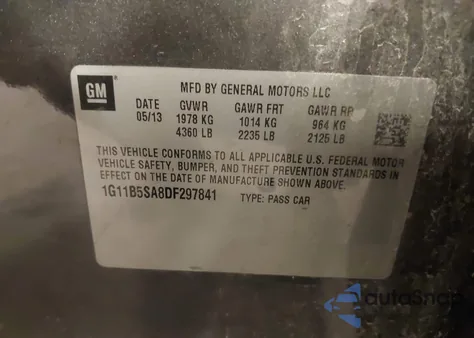 2013 Chevrolet Malibu Ls from USA, damaged, VIN 1G11B5SA8DF297841